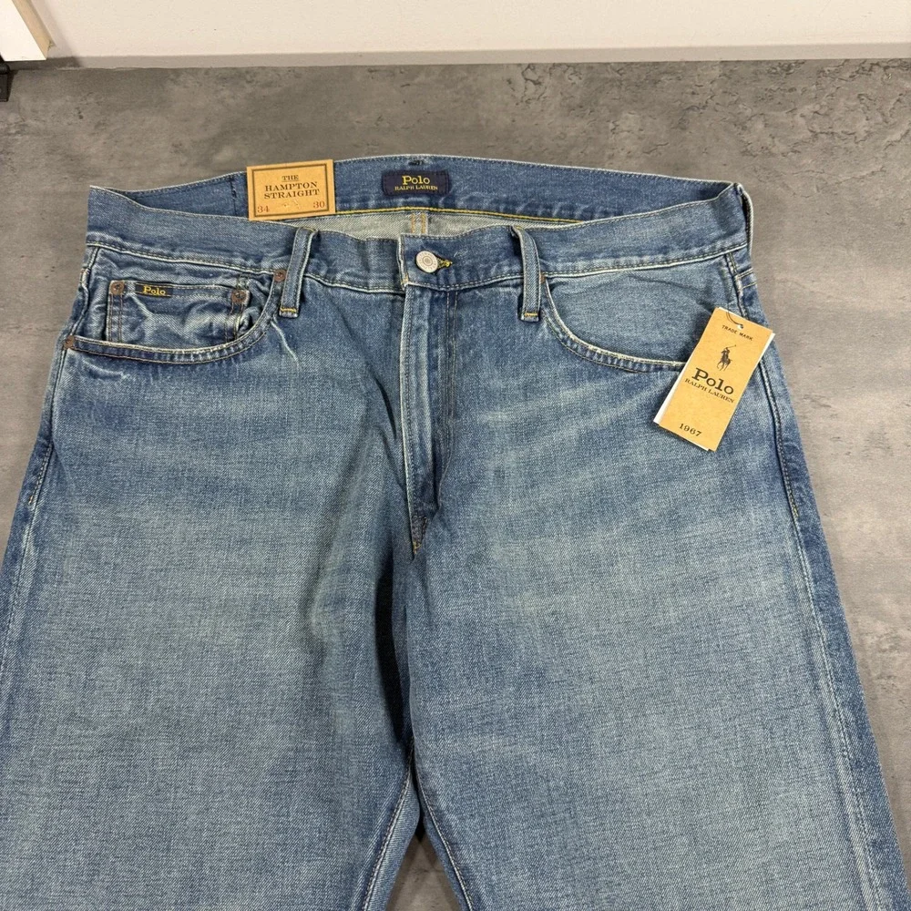 Polo Ralph Lauren RL Jeans Mens 34x30 Hampton Straight Leg Blue Denim NEW $125